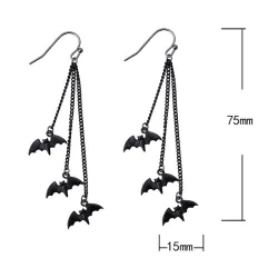 Black bats - triple chain - long earringsEarrings