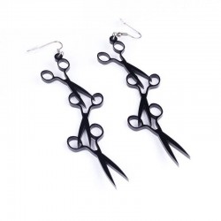 Triple black scissors - long earrings