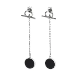 Chain with a black circle - long earrings