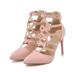 Sexy suede high heels - pumps - with a zipper and a buckle