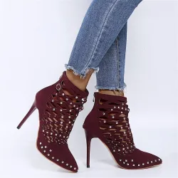 Suede studded pumps - high heels with a back zipper