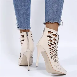 Suede studded pumps - high heels with a back zipper