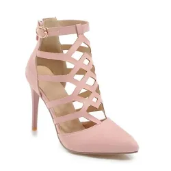 Sexy suede high heels - pumps - with a zipper and a buckle