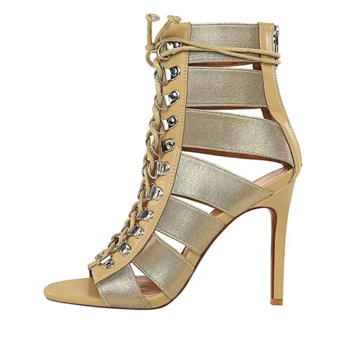 Cross-tied peep toe high heels - with string strap