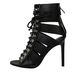 Cross-tied peep toe high heels - with string strap