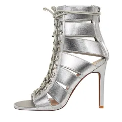 Cross-tied peep toe high heels - with string strap