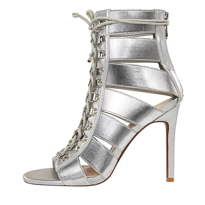 Cross-tied peep toe high heels - with string strap