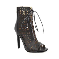 Open toe lace-up heels - with a back zipper