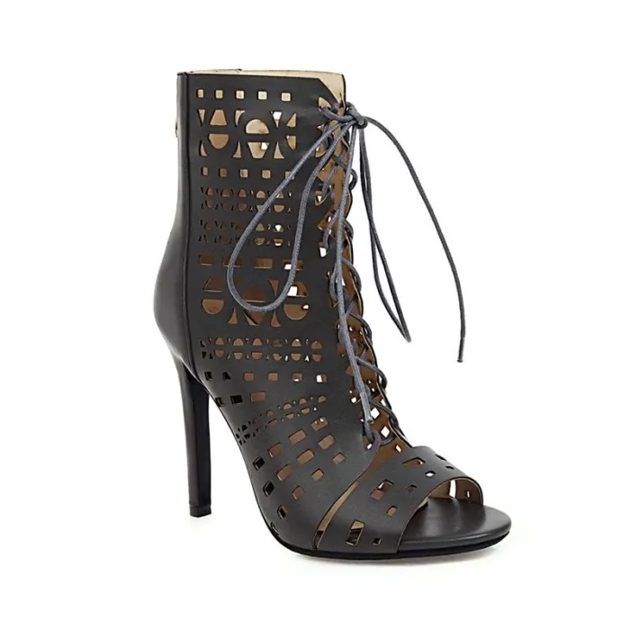 Open toe lace-up heels - with a back zipper