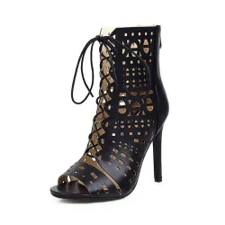Open toe lace-up heels - with a back zipper