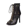 Open toe lace-up heels - with a back zipper