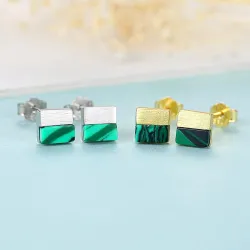 Luxe vierkante oorknopjes - met turkoois - 925 sterling zilverOorbellen