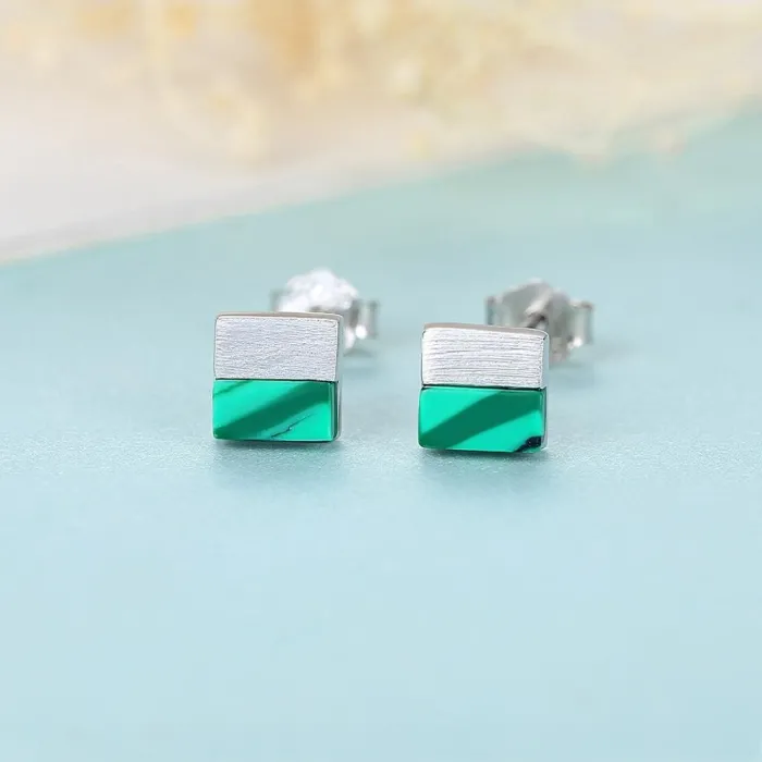 Luxe vierkante oorknopjes - met turkoois - 925 sterling zilverOorbellen