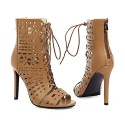 Open toe lace-up heels - with a back zipper