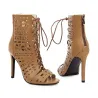 Open toe lace-up heels - with a back zipper