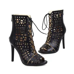 Open toe lace-up heels - with a back zipper