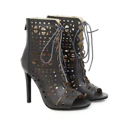 Open toe lace-up heels - with a back zipper