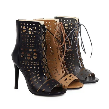 Sexy High Heels Pumps - knöchellang - offener Zeh - Schnürung - mit Reißverschluss hinten