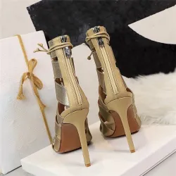 Cross-tied peep toe high heels - with string strap