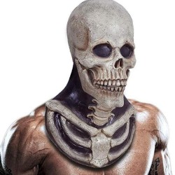 Máscara de esqueleto assustador - com pedaço de ossos do peito - látex - cabeça cheia