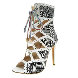 High heel ankle boots - ankle length - lace-up - leaf design