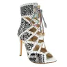 High heel ankle boots - ankle length - lace-up - leaf design