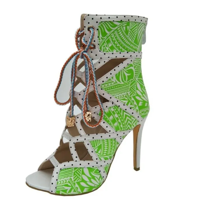 Tacones altosHigh heel ankle boots - ankle length - lace-up - leaf design