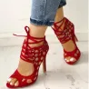 Tacones altosSandalias sexy de tacón alto, con cordones, hasta el tobillo, con agujeros recortados