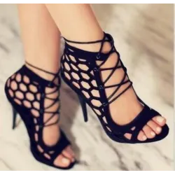 Sandales sexy à talons hauts - à lacets - longueur cheville - trous découpés