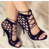 Sandales sexy à talons hauts - à lacets - longueur cheville - trous découpés