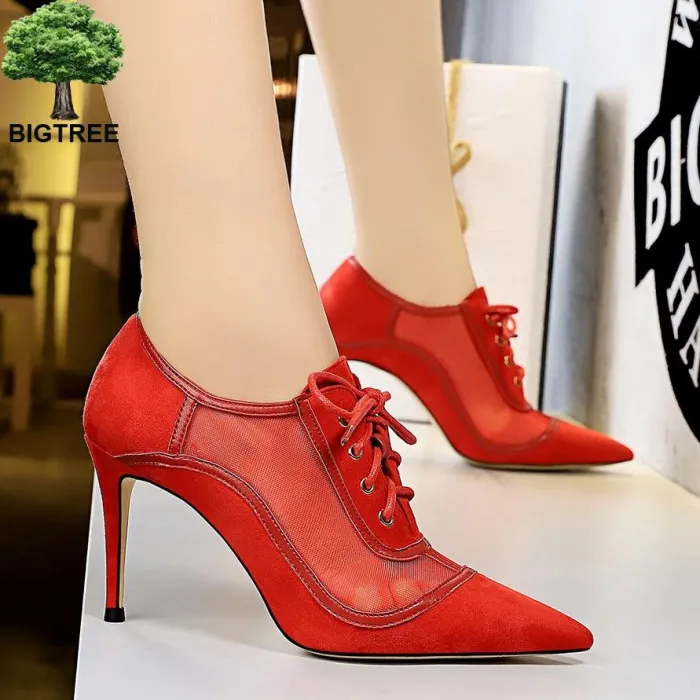 Sexy Knöchel-High-Heels - Schnürung - mit Mesh