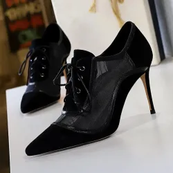Sexy ankle high heels - lace-up - with mesh