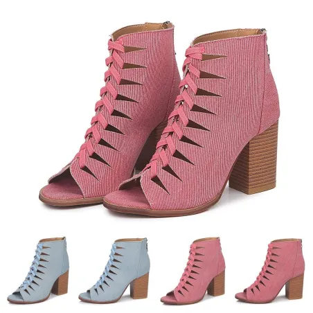 Gekrümmte Pumps mit hohen Absätzen - Jeans - knöchellang - Reißverschluss hinten