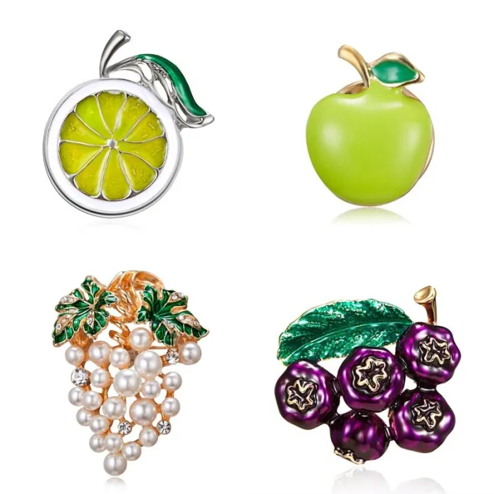 Fruit brooch pins - blueberry / grapes