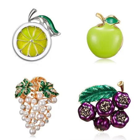 Fruit brooch pins - blueberry / grapes