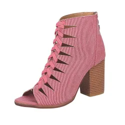 Cross-tied high heel boots - denim - ankle length