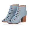 Cross-tied high heel boots - denim - ankle length