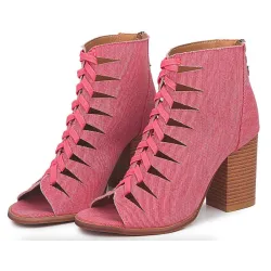 Cross-tied high heel boots - denim - ankle length