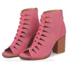 Cross-tied high heel boots - denim - ankle length