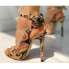 High heel pumps - ankle length - open toe - with a back zipper - colorful design