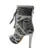 High heel ankle boots - ankle length - lace-up - leaf design