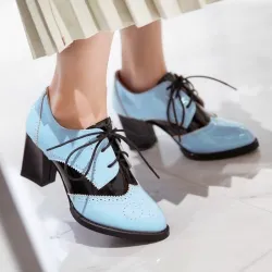 Vintage brogue schoenen - spitse neus - veterschoen - met dikke hakkenLaarzen