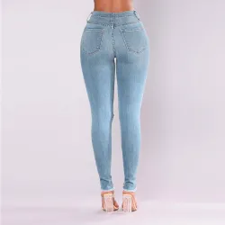 Ripped denim jeans - stretchable - slim jeggings - with ripped hole