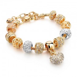 Elegante bracciale in oro - con perle di cristallo e cuore