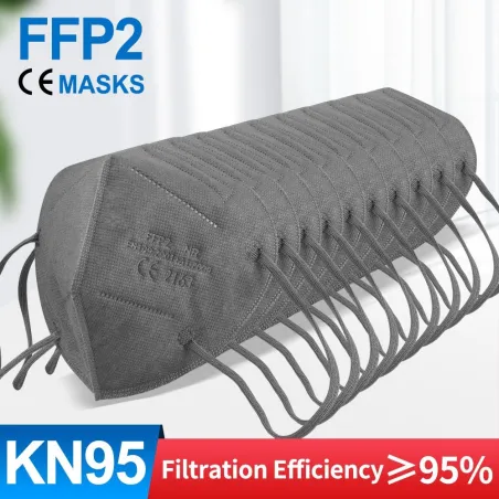 FFP2 - KN95 - maska ochronna na twarz / usta - 5-warstwowa - wielokrotnego użytku - szara - 10 - 100 sztukMaski na usta