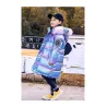 Blue cotton girls jacket - with fluffy hood
