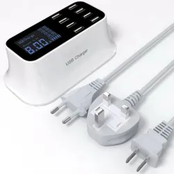 Porta USB de 8 portas Carregador rápido - adaptador de energia - Smart IC - com display e detecção automática