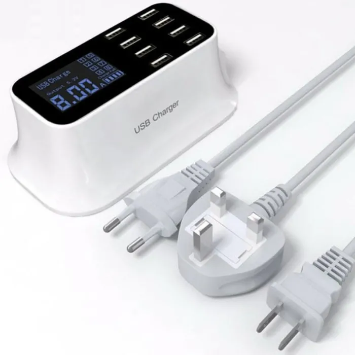 8 Port USB Snabbladdare - strömadapter - Smart IC - med display och automatisk detektering