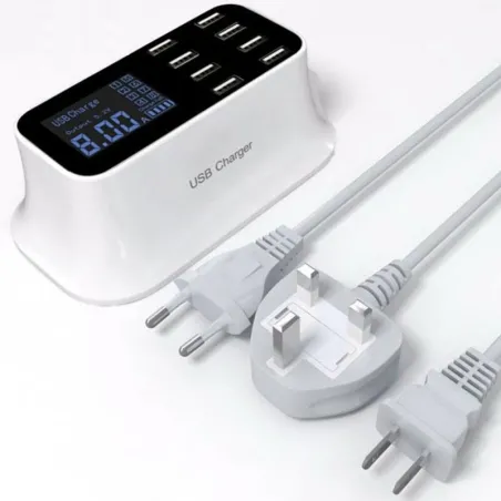 8 Port USB Snabbladdare - strömadapter - Smart IC - med display och automatisk detektering
