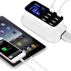 8 Port USB Snabbladdare - strömadapter - Smart IC - med display och automatisk detektering